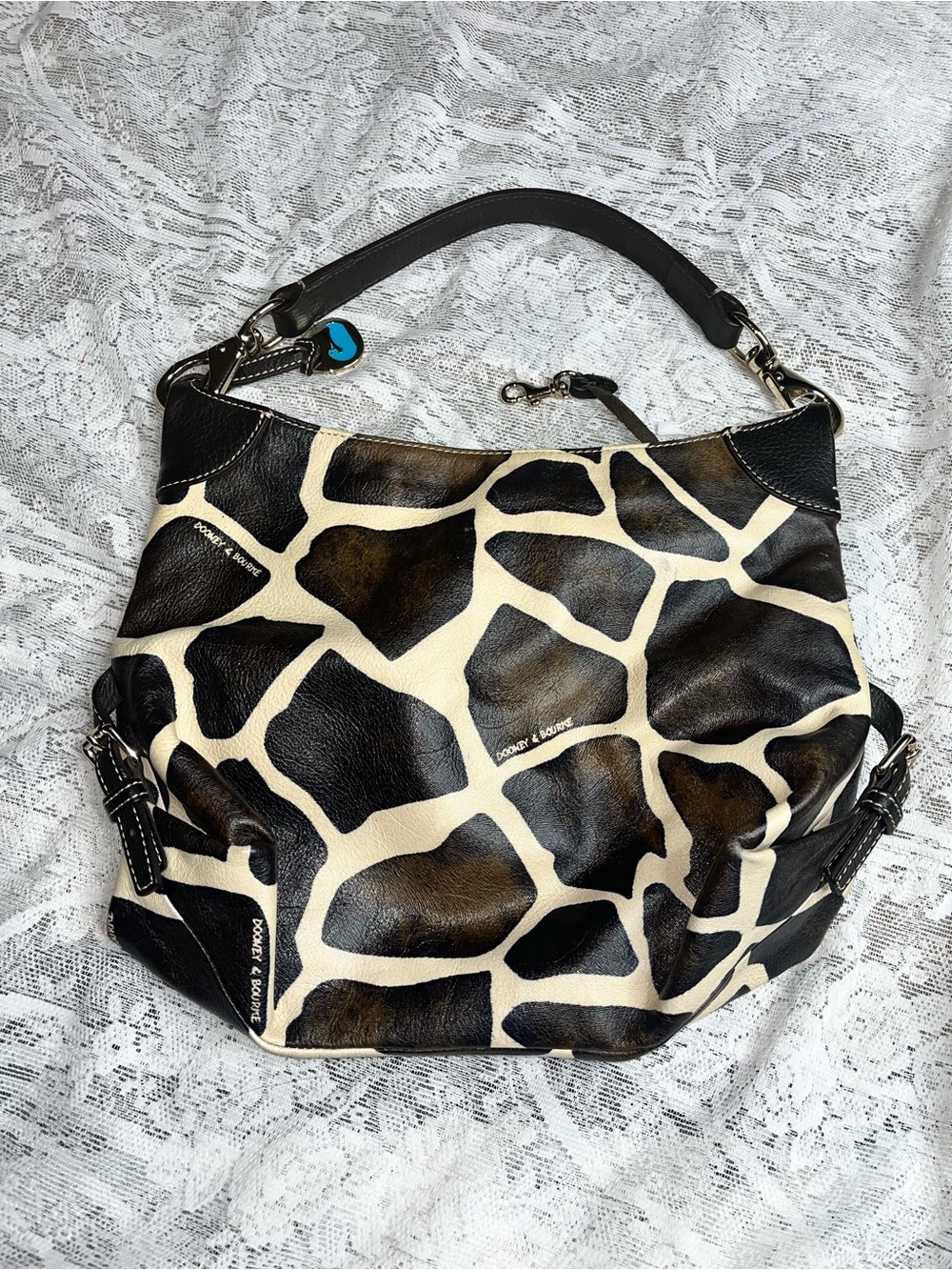 Dooney & Bourke Black and Cream Giraffe-Print Hobo Shoulder Bag - Picture 3 of 12